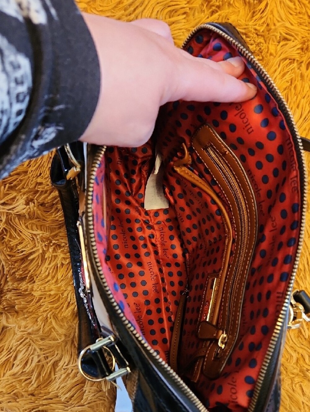 Nicole Lee White Tan Black Multi-Panel Embellished Satchel FINAL PRICE - Picture 8 of 15